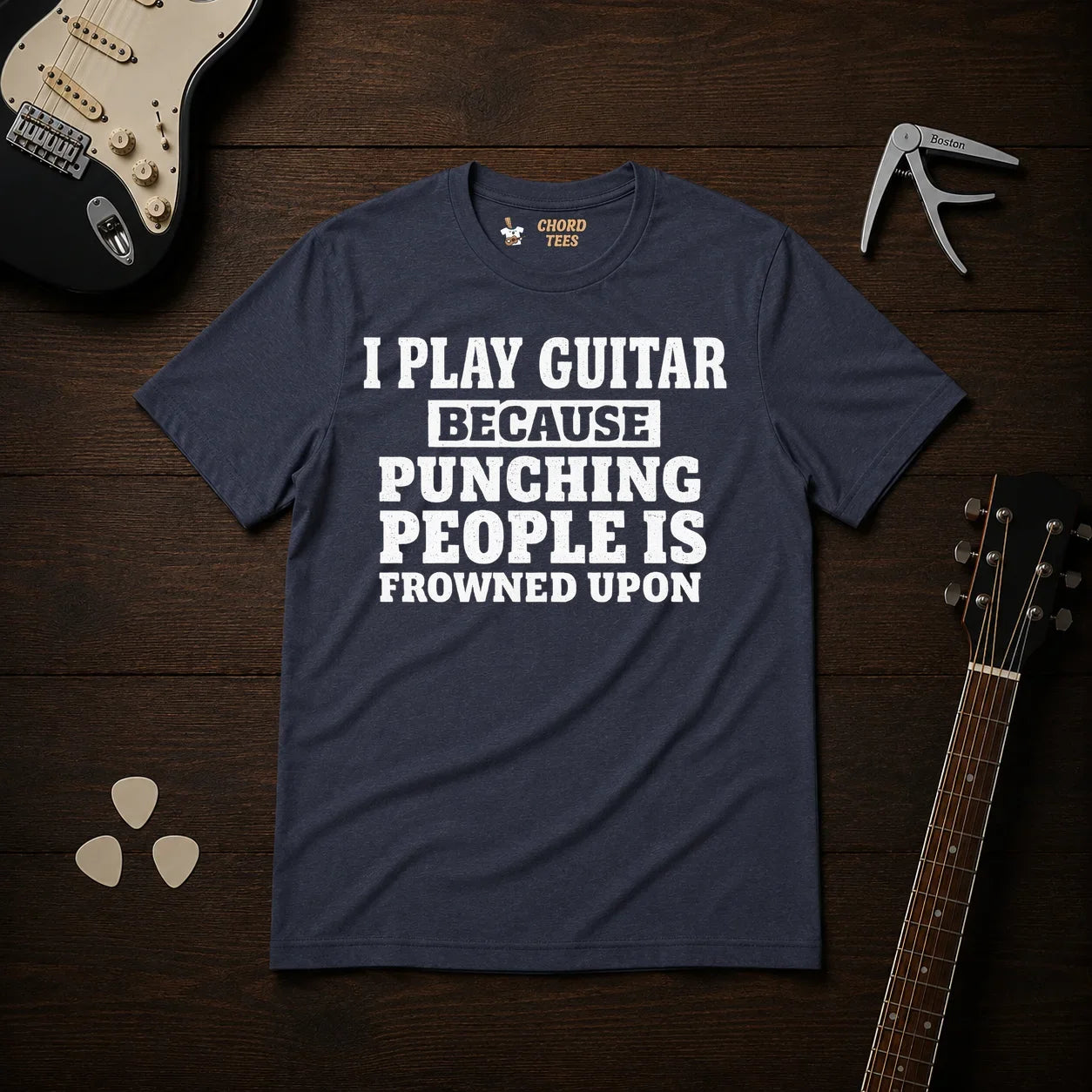I Play Guitar Because Punching People T-Shirt