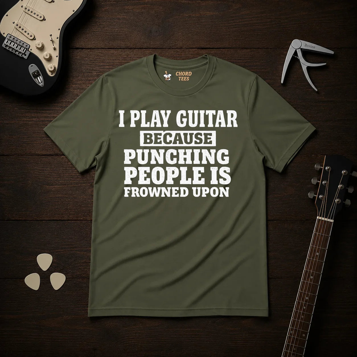 I Play Guitar Because Punching People T-Shirt
